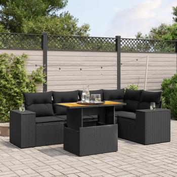 ARDEBO.de - 6-tlg. Garten-Sofagarnitur mit Kissen Schwarz Poly Rattan