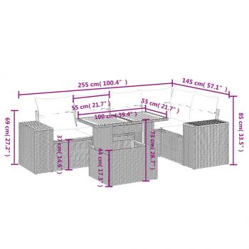 6-tlg. Garten-Sofagarnitur mit Kissen Schwarz Poly Rattan