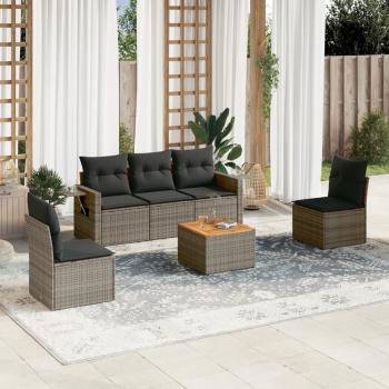 ARDEBO.de - 6-tlg. Garten-Sofagarnitur mit Kissen Grau Poly Rattan