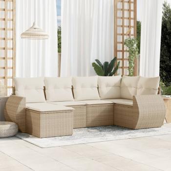 ARDEBO.de - 6-tlg. Garten-Sofagarnitur mit Kissen Beige Poly Rattan