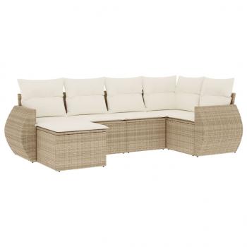 6-tlg. Garten-Sofagarnitur mit Kissen Beige Poly Rattan