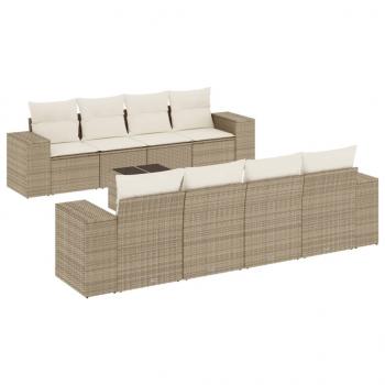 9-tlg. Garten-Sofagarnitur mit Kissen Beige Poly Rattan