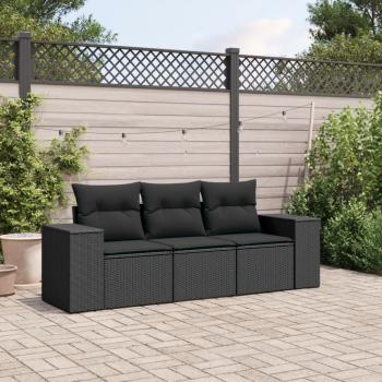 ARDEBO.de - 3-tlg. Garten-Sofagarnitur mit Kissen Schwarz Poly Rattan