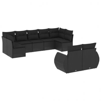 9-tlg. Garten-Sofagarnitur mit Kissen Schwarz Poly Rattan