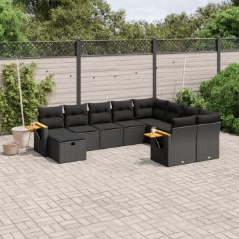 ARDEBO.de - 10-tlg. Garten-Sofagarnitur mit Kissen Schwarz Poly Rattan