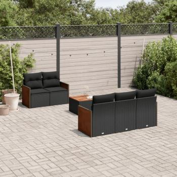 ARDEBO.de - 6-tlg. Garten-Sofagarnitur mit Kissen Schwarz Poly Rattan