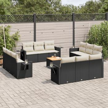 ARDEBO.de - 13-tlg. Garten-Sofagarnitur mit Kissen Schwarz Poly Rattan