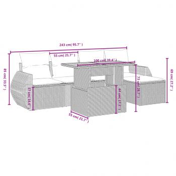 6-tlg. Garten-Sofagarnitur mit Kissen Schwarz Poly Rattan