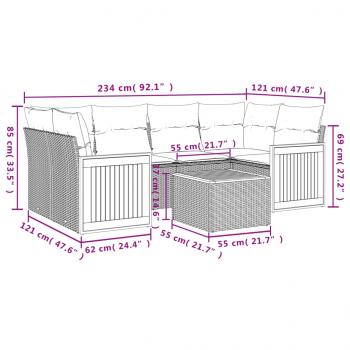 7-tlg. Garten-Sofagarnitur mit Kissen Schwarz Poly Rattan