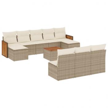 11-tlg. Garten-Sofagarnitur mit Kissen Beige Poly Rattan