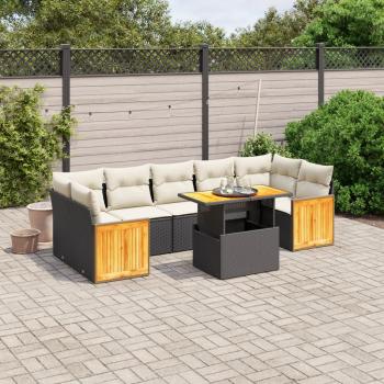 ARDEBO.de - 8-tlg. Garten-Sofagarnitur mit Kissen Schwarz Poly Rattan