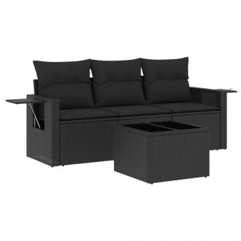 4-tlg. Garten-Sofagarnitur mit Kissen Schwarz Poly Rattan