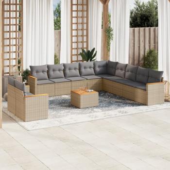 ARDEBO.de - 12-tlg. Garten-Sofagarnitur mit Kissen Beige Poly Rattan