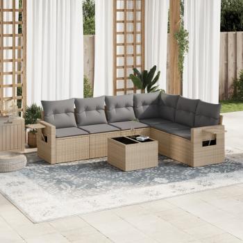 ARDEBO.de - 7-tlg. Garten-Sofagarnitur mit Kissen Beige Poly Rattan