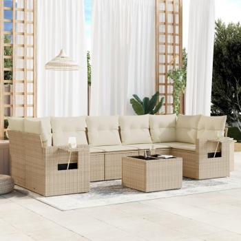 ARDEBO.de - 8-tlg. Garten-Sofagarnitur mit Kissen Beige Poly Rattan