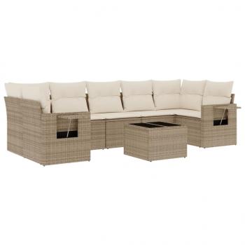 8-tlg. Garten-Sofagarnitur mit Kissen Beige Poly Rattan