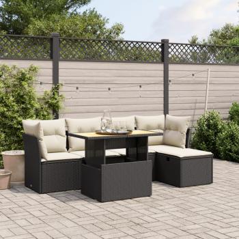 ARDEBO.de - 6-tlg. Garten-Sofagarnitur mit Kissen Schwarz Poly Rattan