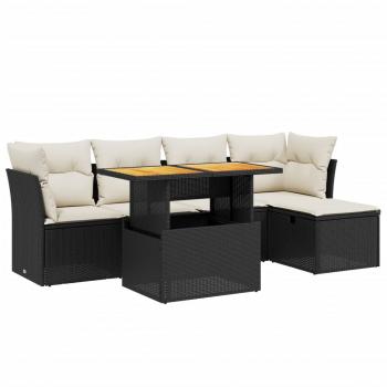 6-tlg. Garten-Sofagarnitur mit Kissen Schwarz Poly Rattan