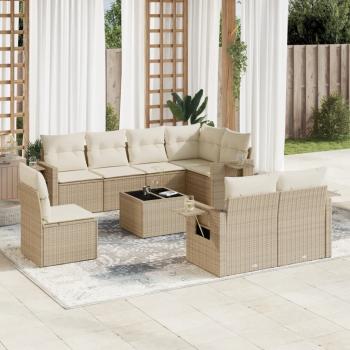 ARDEBO.de - 9-tlg. Garten-Sofagarnitur mit Kissen Beige Poly Rattan