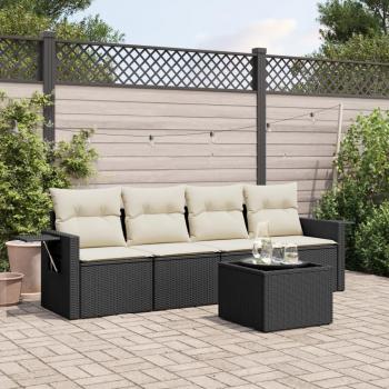 ARDEBO.de - 5-tlg. Garten-Sofagarnitur mit Kissen Schwarz Poly Rattan