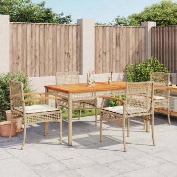 ARDEBO.de - 5-tlg. Garten-Essgruppe mit Kissen Beige Poly Rattan