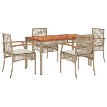 5-tlg. Garten-Essgruppe mit Kissen Beige Poly Rattan