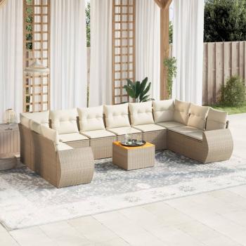 ARDEBO.de - 11-tlg. Garten-Sofagarnitur mit Kissen Beige Poly Rattan