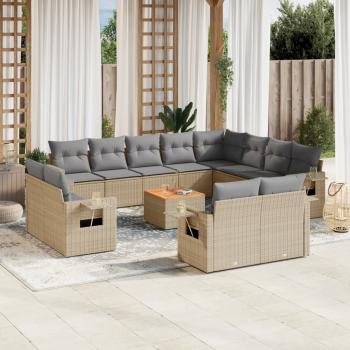 ARDEBO.de - 13-tlg. Garten-Sofagarnitur mit Kissen Beige Poly Rattan