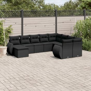 ARDEBO.de - 10-tlg. Garten-Sofagarnitur mit Kissen Schwarz Poly Rattan