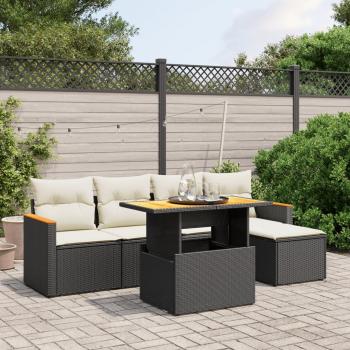 ARDEBO.de - 6-tlg. Garten-Sofagarnitur mit Kissen Schwarz Poly Rattan