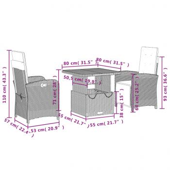 3-tlg. Garten-Essgruppe mit Kissen Schwarz Poly Rattan