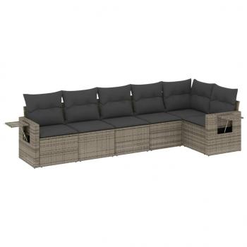 6-tlg. Garten-Sofagarnitur mit Kissen Grau Poly Rattan