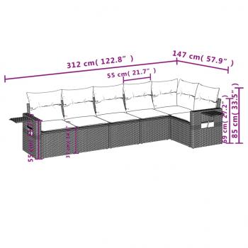 6-tlg. Garten-Sofagarnitur mit Kissen Grau Poly Rattan