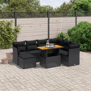 ARDEBO.de - 8-tlg. Garten-Sofagarnitur mit Kissen Schwarz Poly Rattan