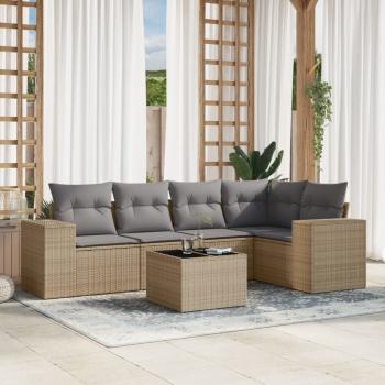 ARDEBO.de - 6-tlg. Garten-Sofagarnitur mit Kissen Beige Poly Rattan