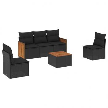 6-tlg. Garten-Sofagarnitur mit Kissen Schwarz Poly Rattan