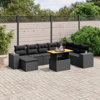 ARDEBO.de - 9-tlg. Garten-Sofagarnitur mit Kissen Schwarz Poly Rattan