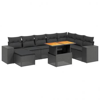 9-tlg. Garten-Sofagarnitur mit Kissen Schwarz Poly Rattan