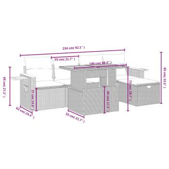 6-tlg. Garten-Sofagarnitur mit Kissen Schwarz Poly Rattan