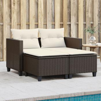 ARDEBO.de - Gartensofa 2-Sitzer mit Hockern Braun Poly Rattan