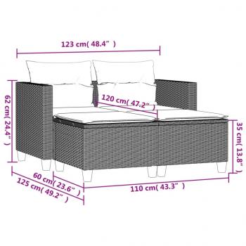 Gartensofa 2-Sitzer mit Hockern Braun Poly Rattan