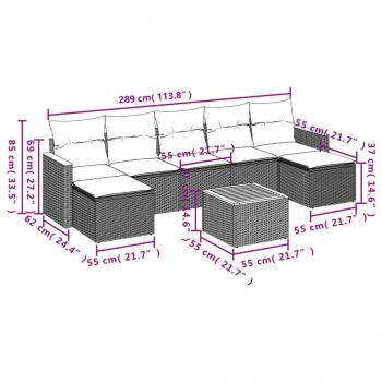 8-tlg. Garten-Sofagarnitur mit Kissen Beige Poly Rattan