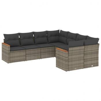 8-tlg. Garten-Sofagarnitur mit Kissen Grau Poly Rattan