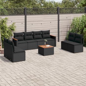 ARDEBO.de - 9-tlg. Garten-Sofagarnitur mit Kissen Schwarz Poly Rattan