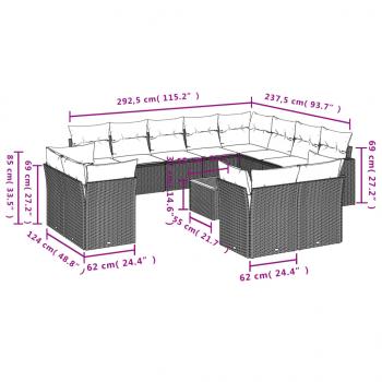 13-tlg. Garten-Sofagarnitur mit Kissen Schwarz Poly Rattan