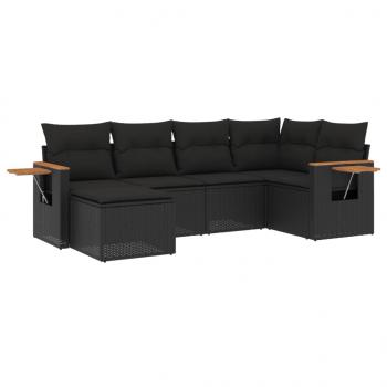 6-tlg. Garten-Sofagarnitur mit Kissen Schwarz Poly Rattan