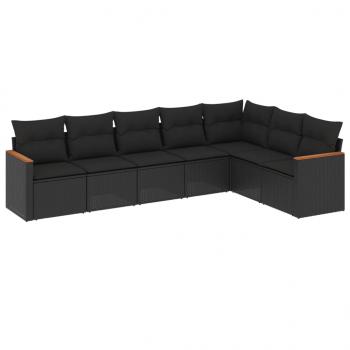 7-tlg. Garten-Sofagarnitur mit Kissen Schwarz Poly Rattan