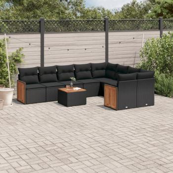 ARDEBO.de - 10-tlg. Garten-Sofagarnitur mit Kissen Schwarz Poly Rattan