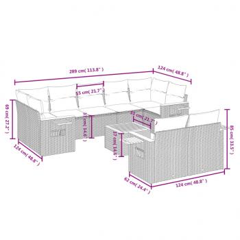 7-tlg. Garten-Sofagarnitur mit Kissen Grau Poly Rattan