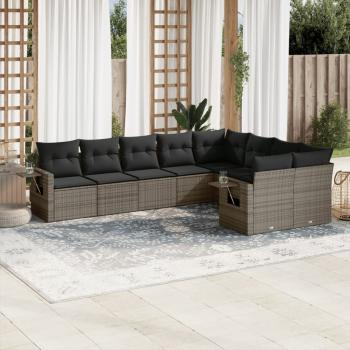 ARDEBO.de - 9-tlg. Garten-Sofagarnitur mit Kissen Grau Poly Rattan